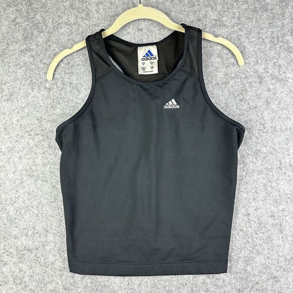 Adidas Tank Top Womens XL Black Stretch Logo Racerback Mesh Back Athleisure Gym - Picture 1 of 12